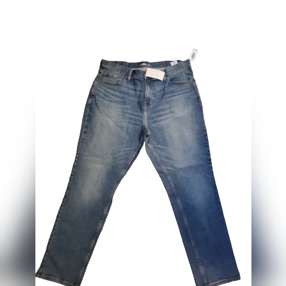 Old  Navy Distressed Athletic Slim Straight Jeans Size 38W/30L NWT - Picture 3 of 7